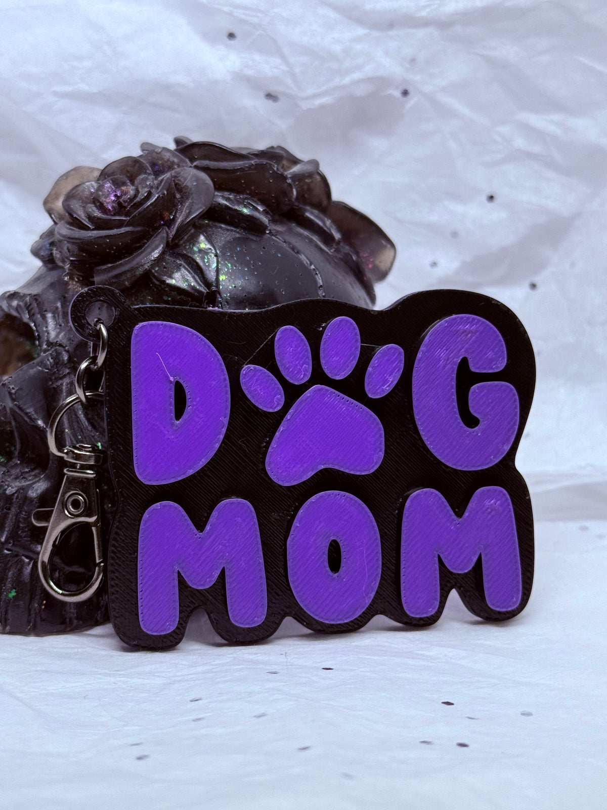 Dog Mom (Black & Purple) | 3D Printed Keychain