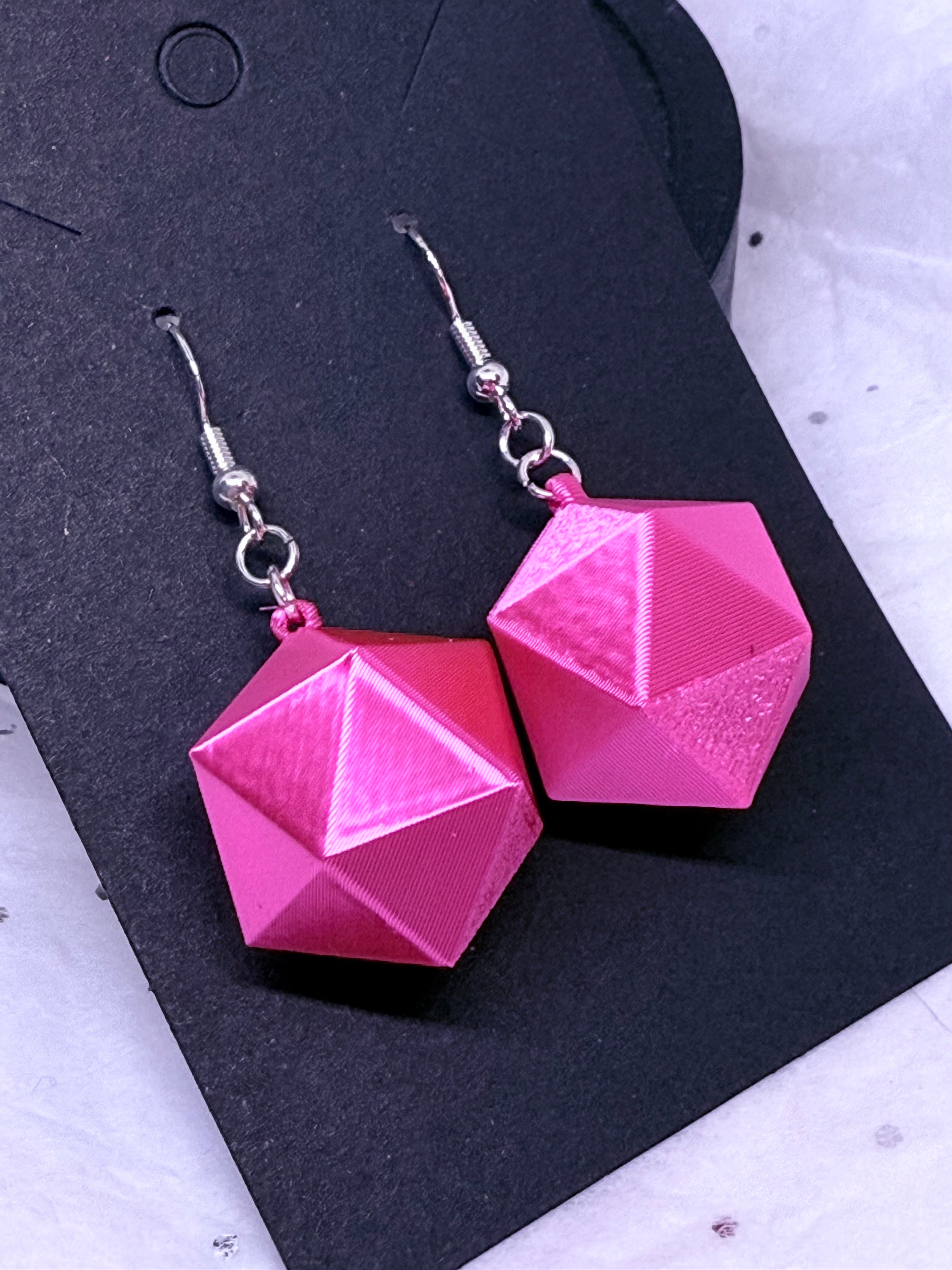 Silky Magenta D20s | 3D Printed Earrings