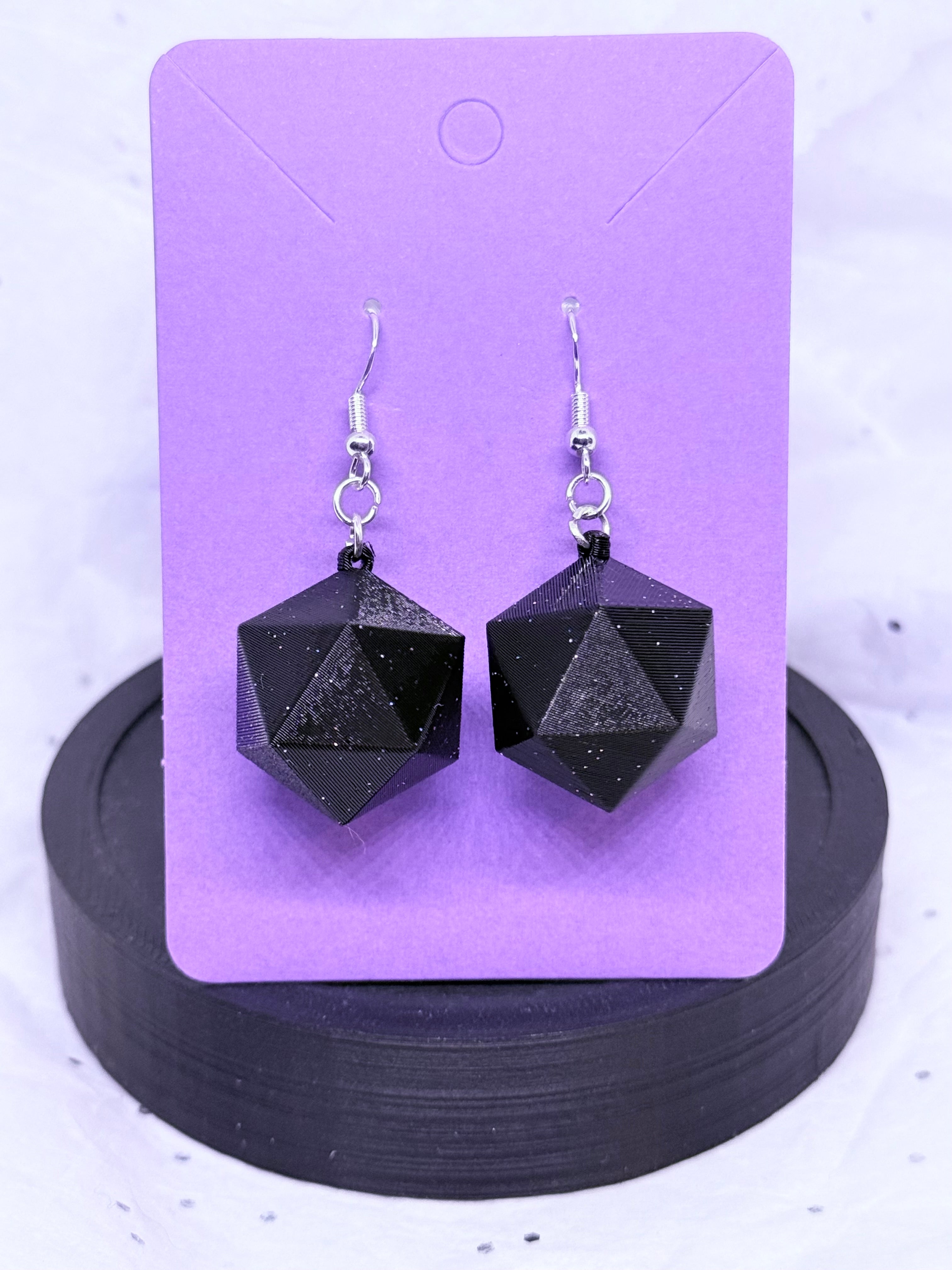 Galaxy Black D20s | 3D Printed Earrings