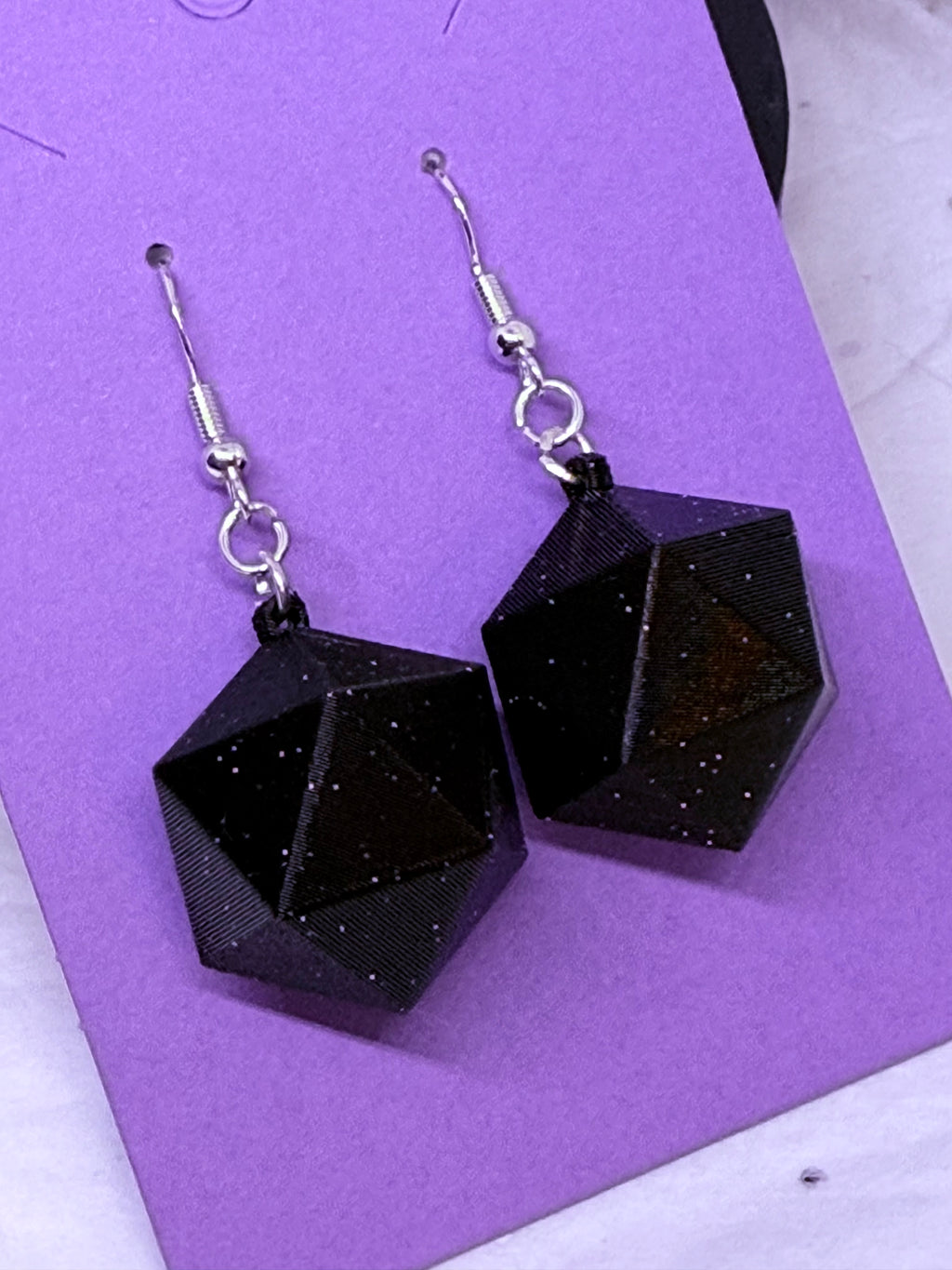 Galaxy Black D20s | 3D Printed Earrings