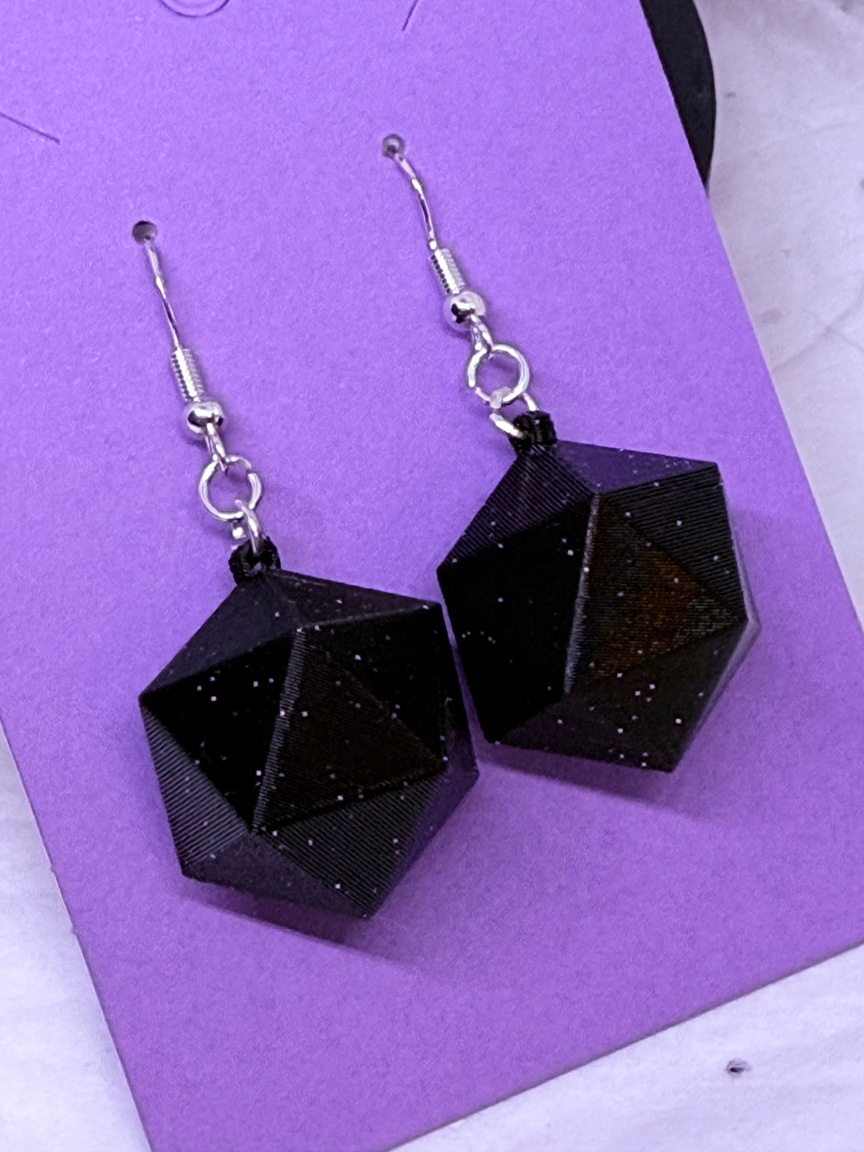 Galaxy Black D20s | 3D Printed Earrings