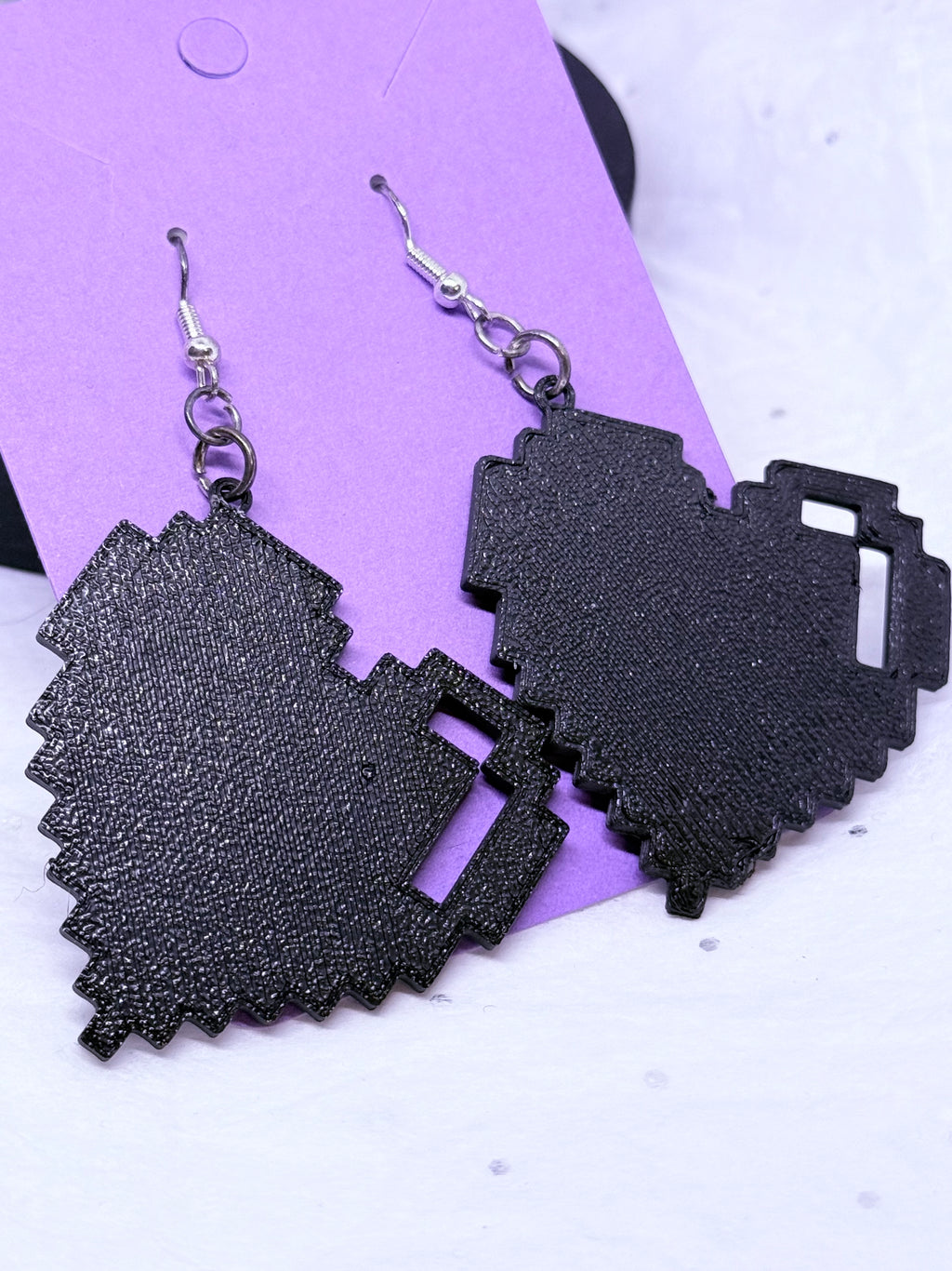 Big Pixel Hearts (Black) | 3D Printed Earrings