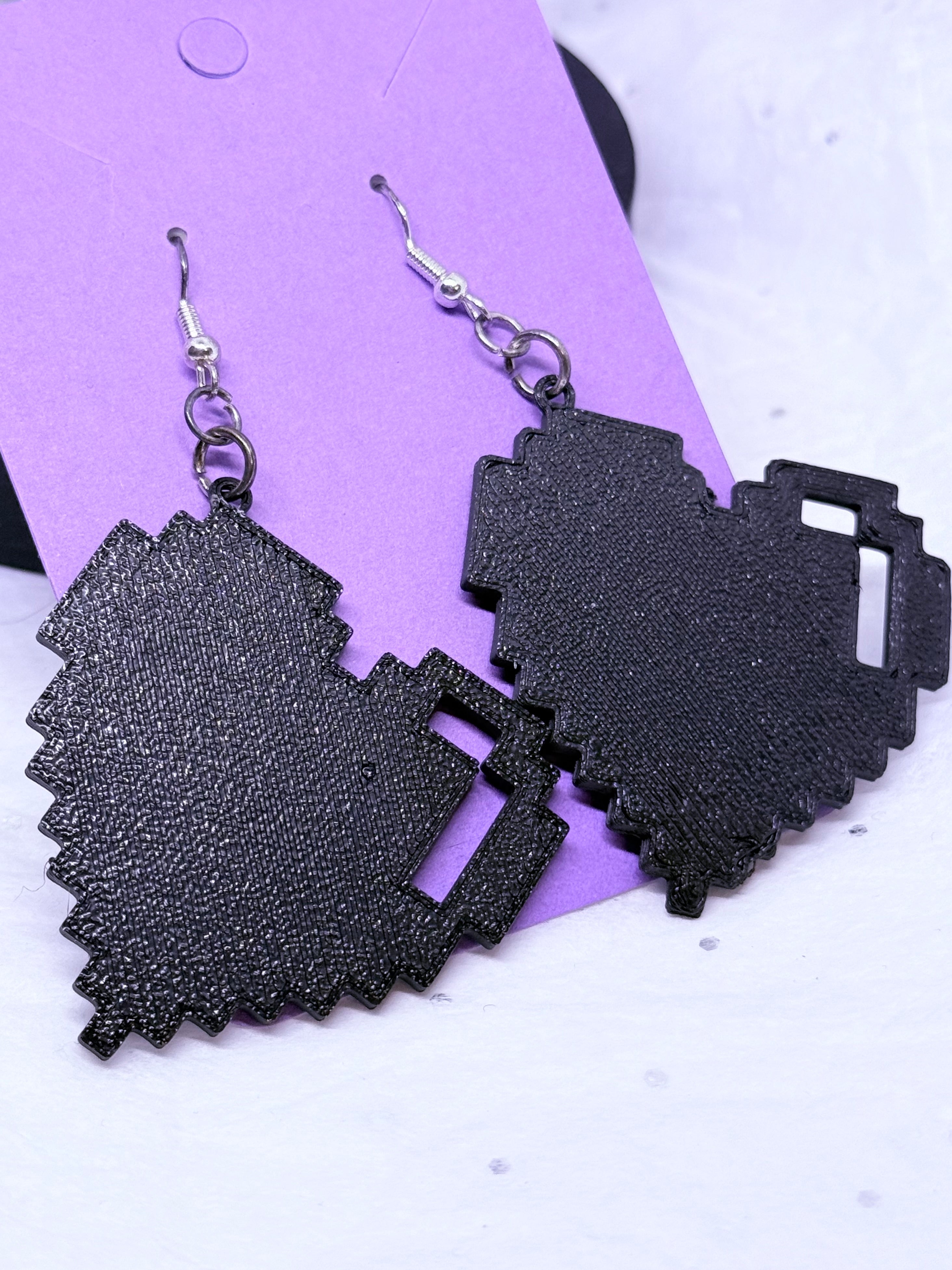 Big Pixel Hearts (Black) | 3D Printed Earrings