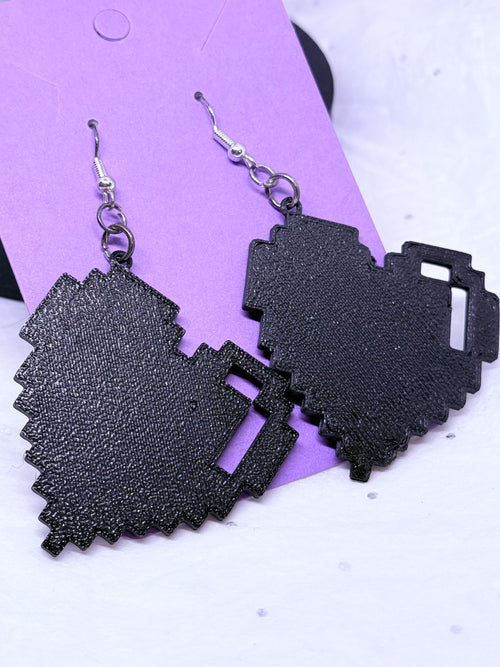 Big Pixel Hearts (Black) | 3D Printed Earrings