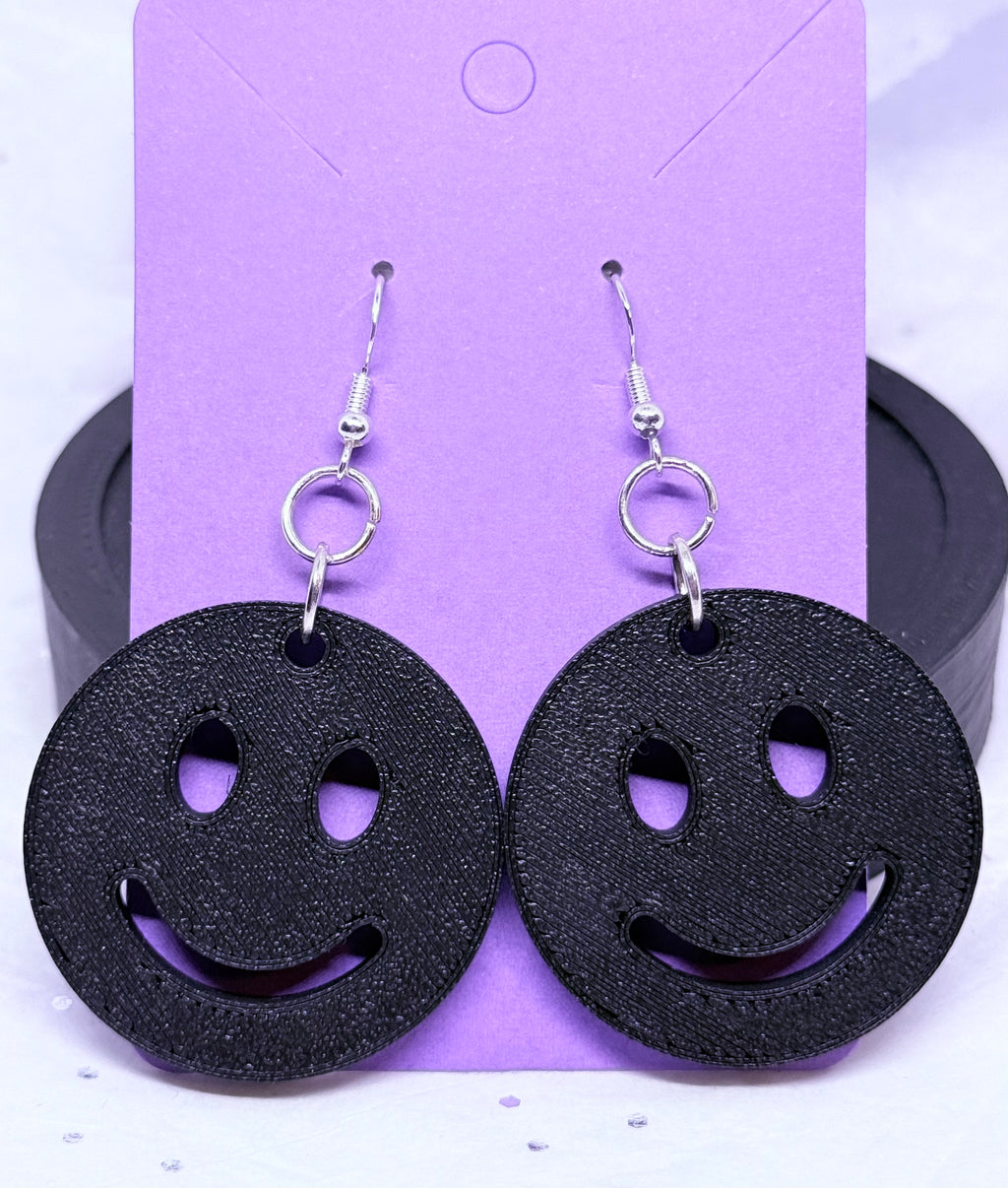 Black Smiley Faces | 3D Printed Earrings