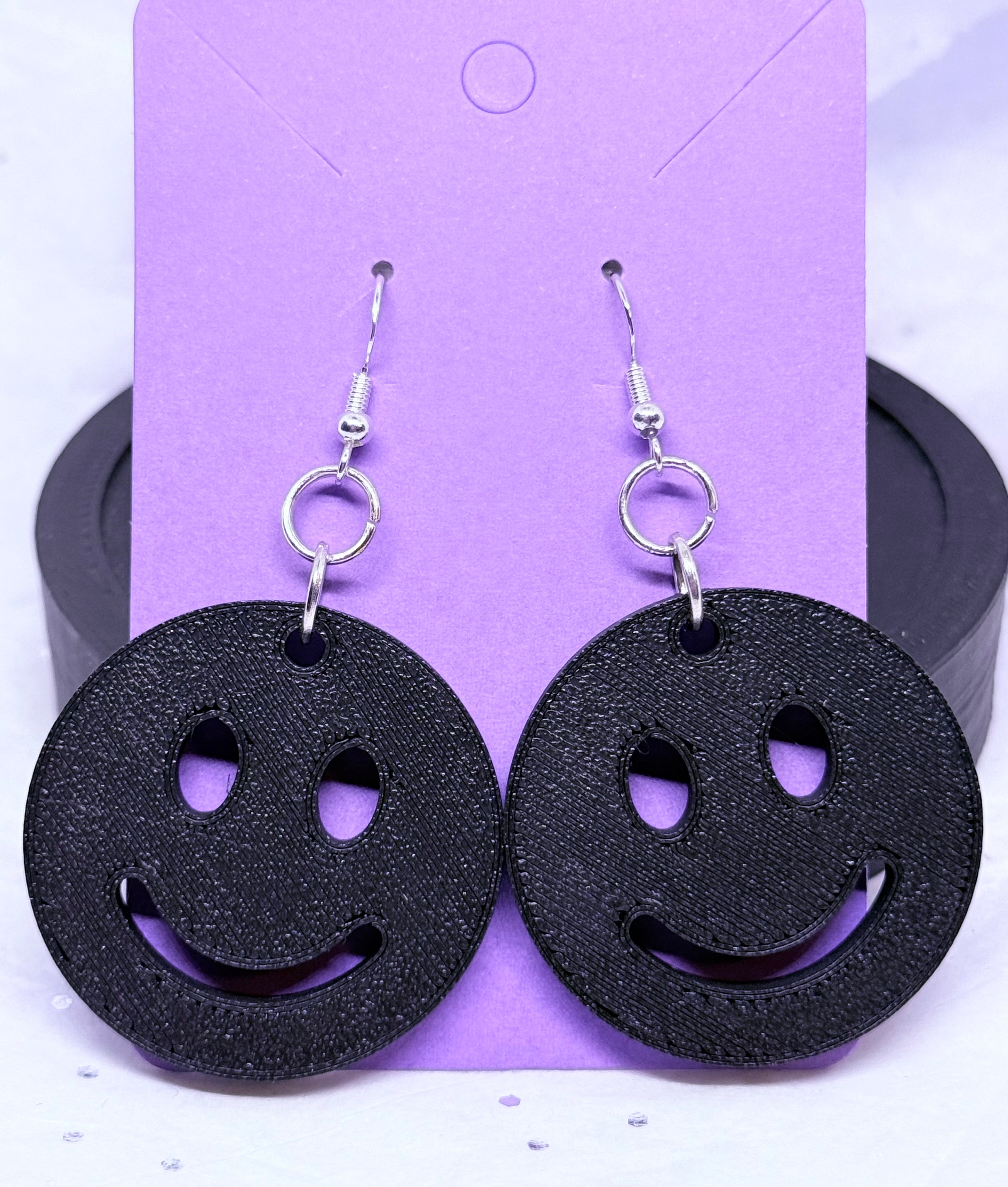 Black Smiley Faces | 3D Printed Earrings