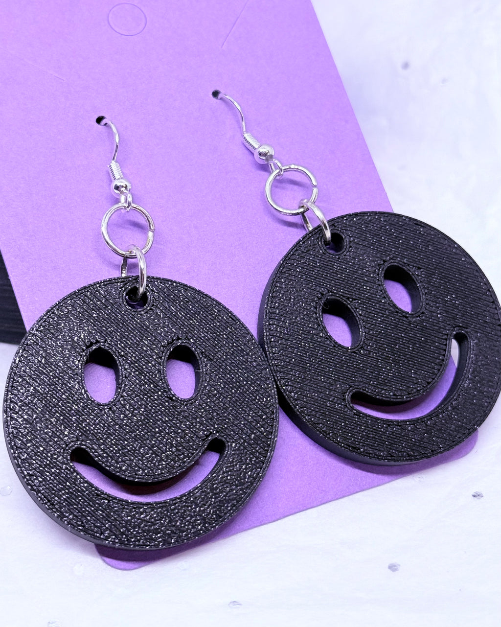 Black Smiley Faces | 3D Printed Earrings