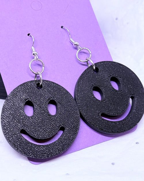 Black Smiley Faces | 3D Printed Earrings