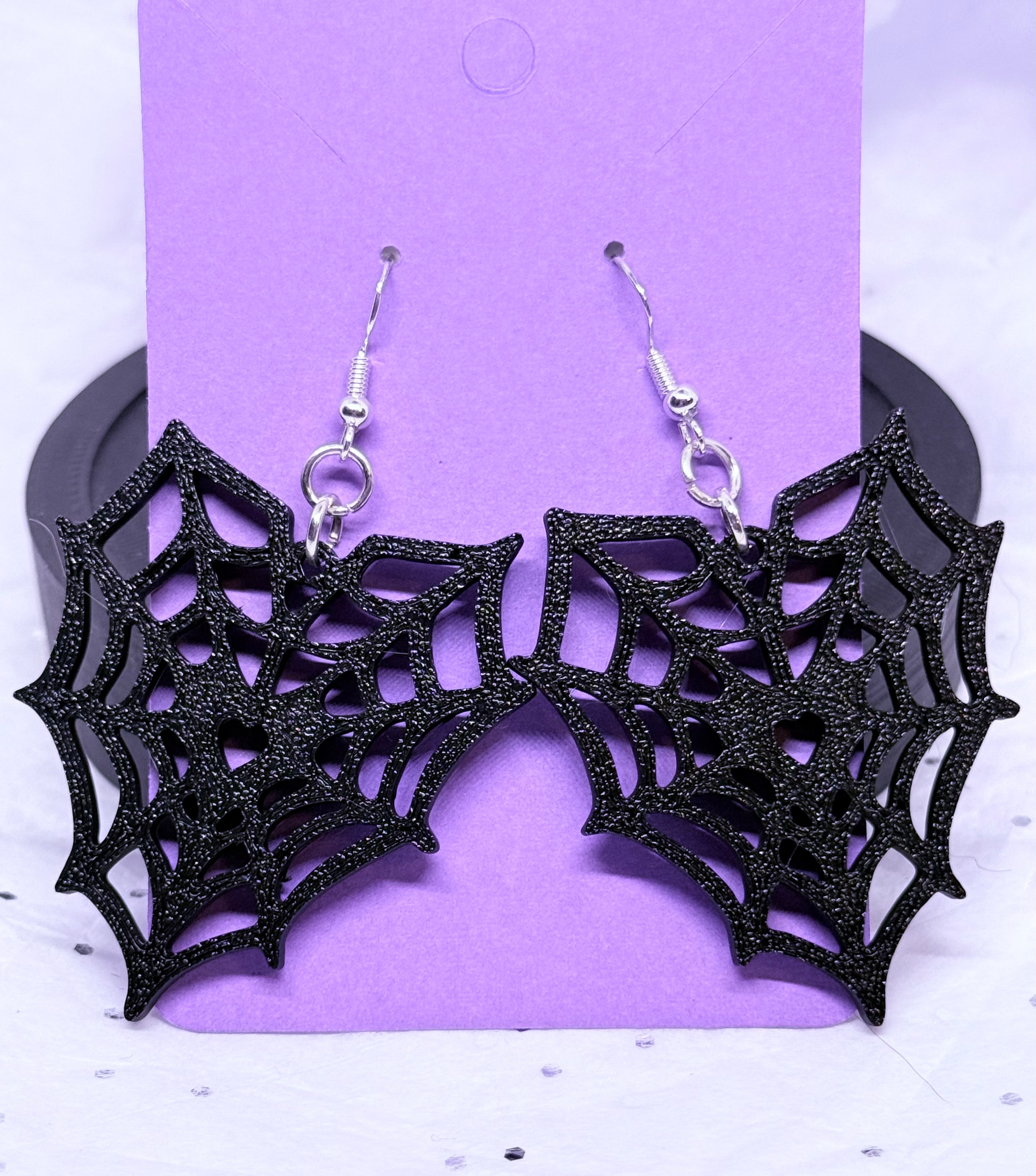 Black Spiderweb Hearts | 3D Printed Earrings