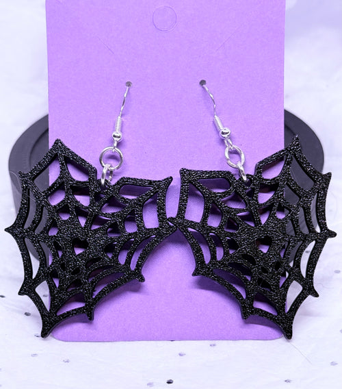 Black Spiderweb Hearts | 3D Printed Earrings