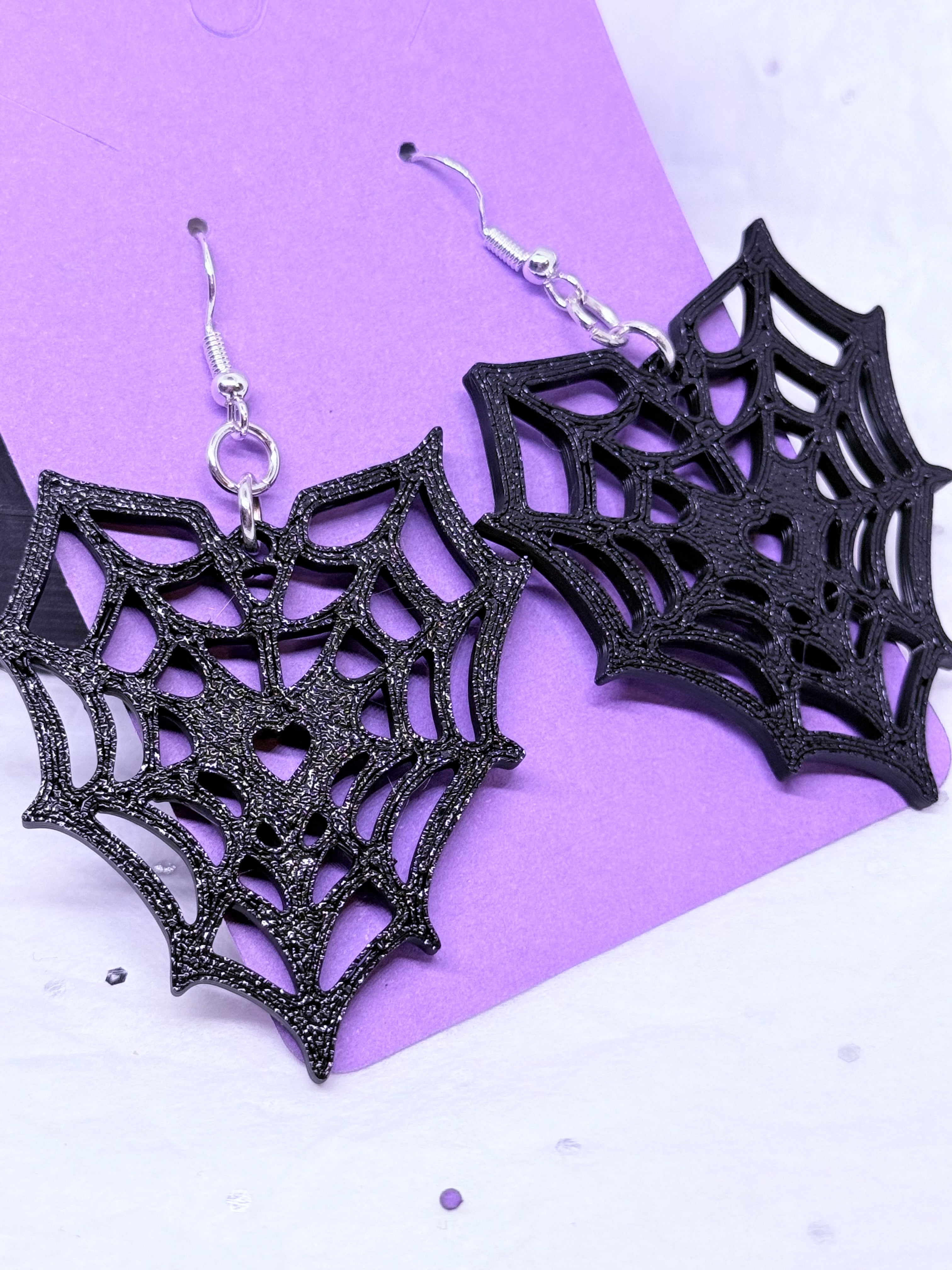 Black Spiderweb Hearts | 3D Printed Earrings