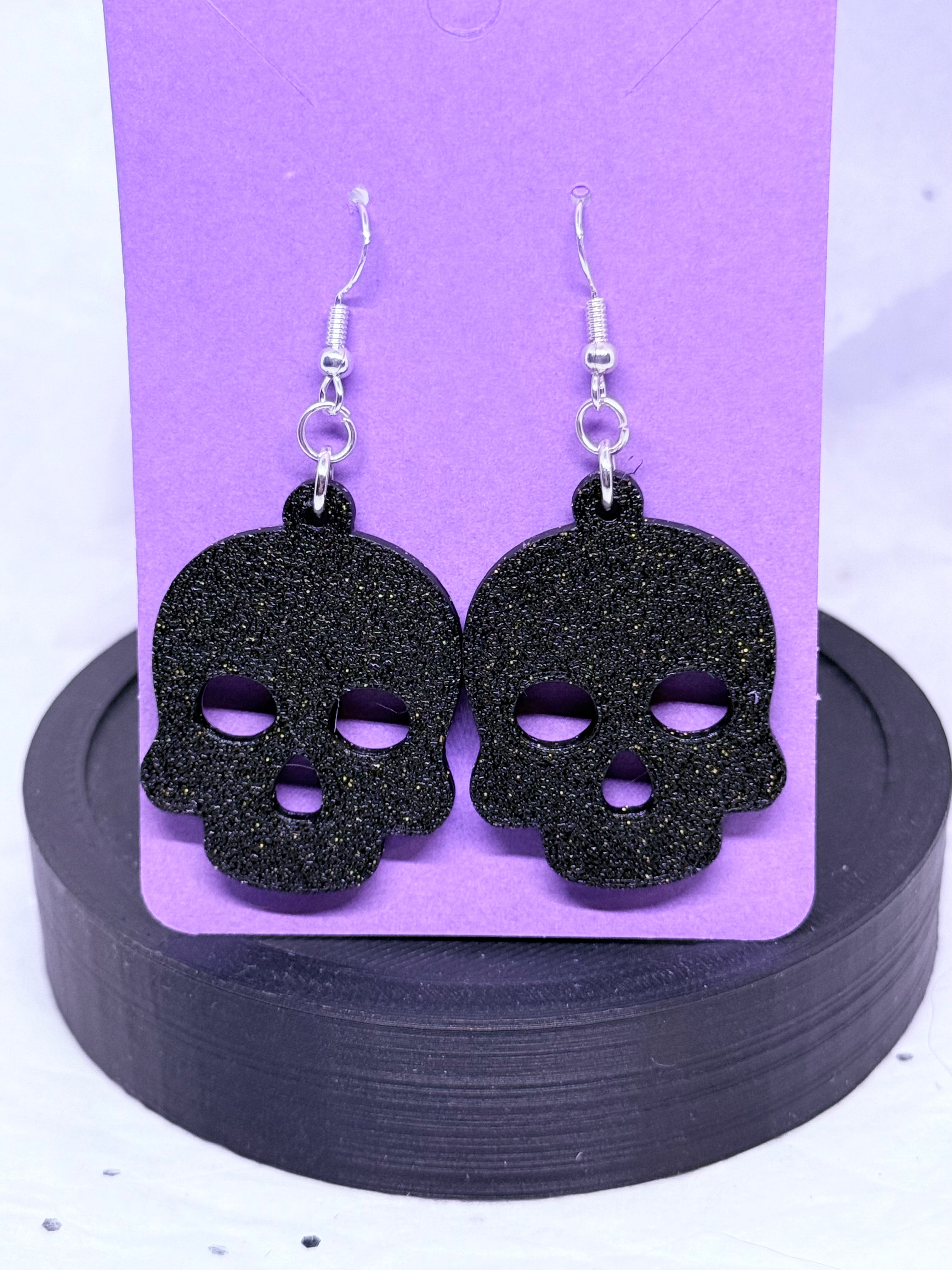 Black & Gold Glitter Skulls | 3D Printed Earrings