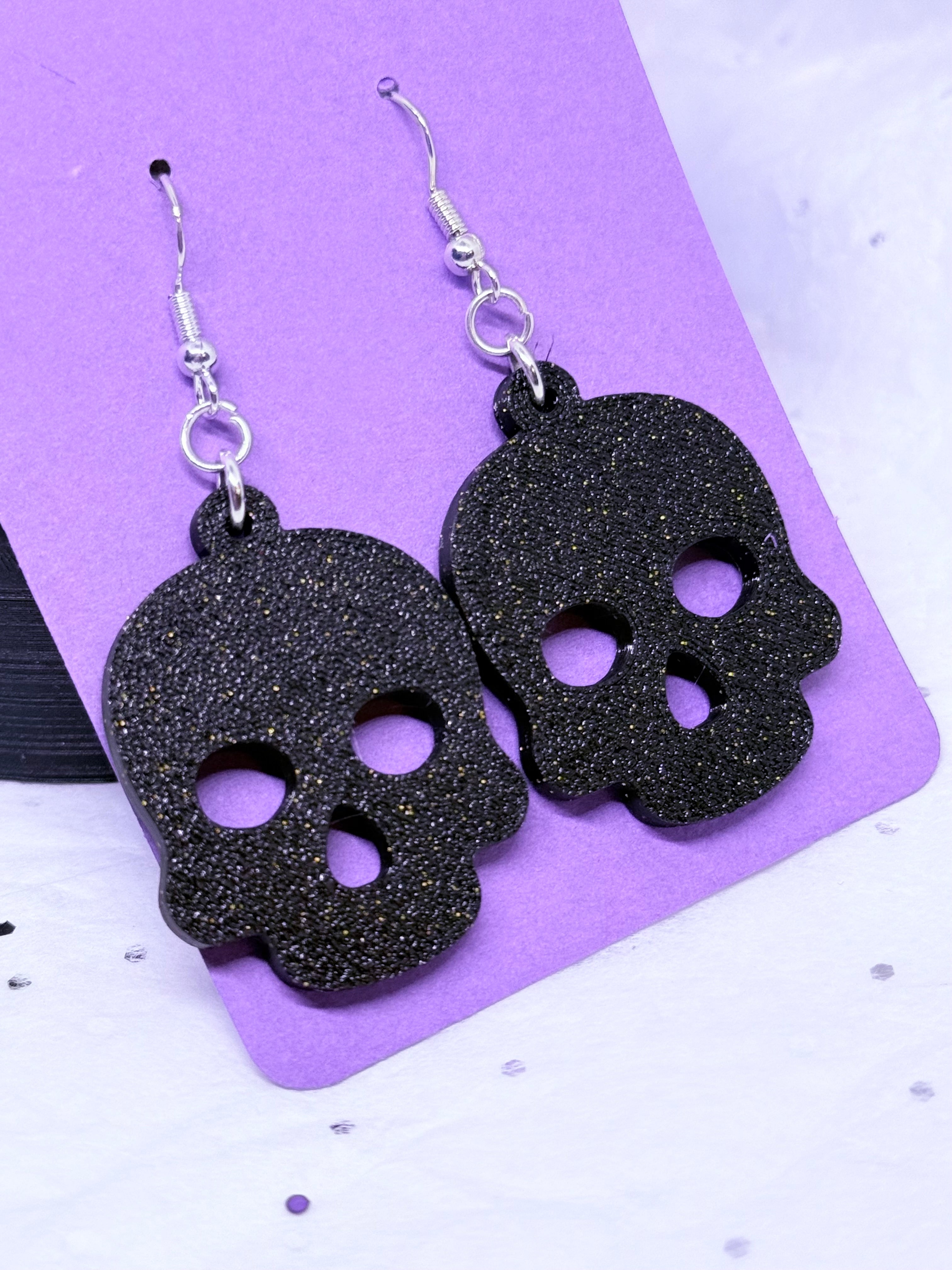 Black & Gold Glitter Skulls | 3D Printed Earrings