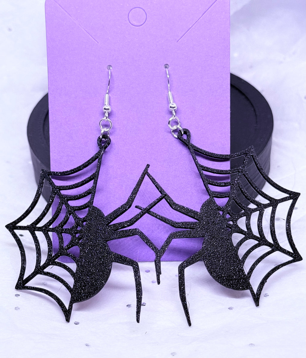 Galaxy Black Spider & Web | 3D Printed Earrings