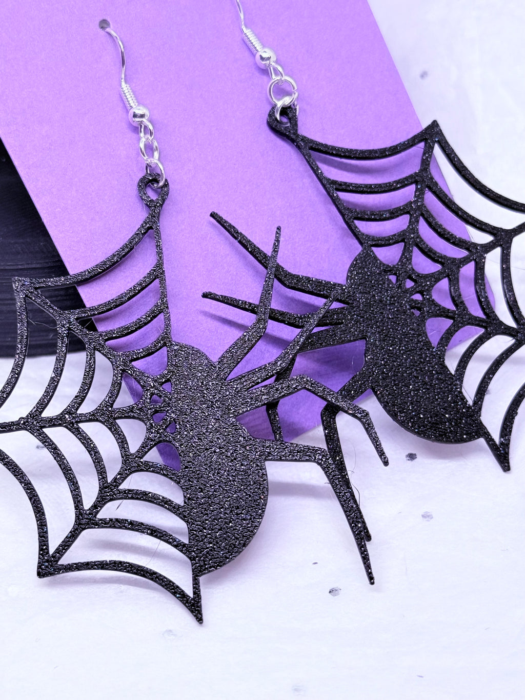 Galaxy Black Spider & Web | 3D Printed Earrings
