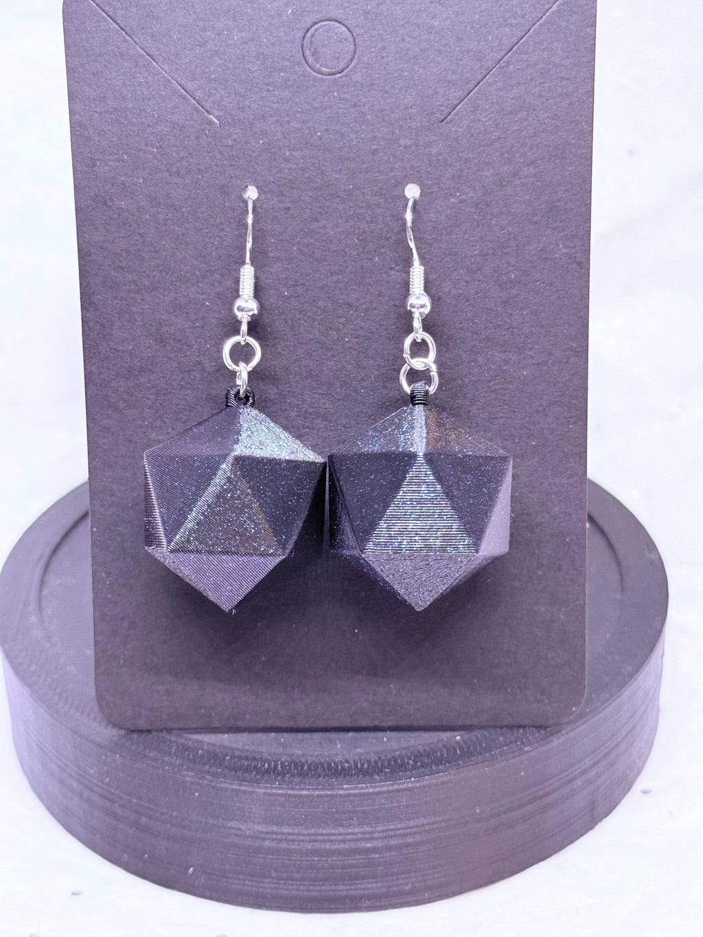 Blue Sparkling D20s | 3D Printed Earrings