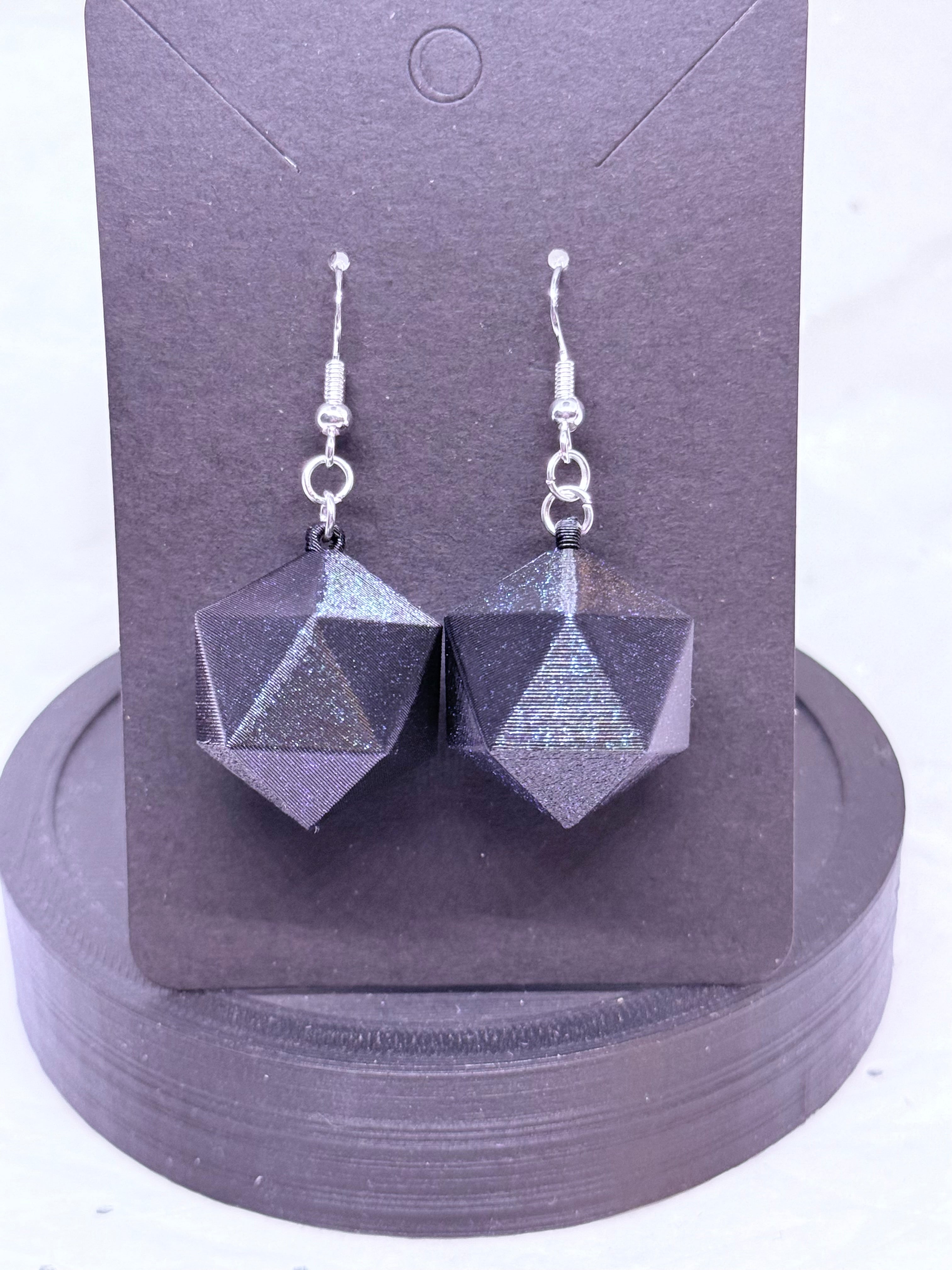 Blue Sparkling D20s | 3D Printed Earrings