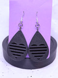 Black Teardrop Lined Hearts | 3D Printed Earrings