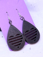 Black Teardrop Lined Hearts | 3D Printed Earrings