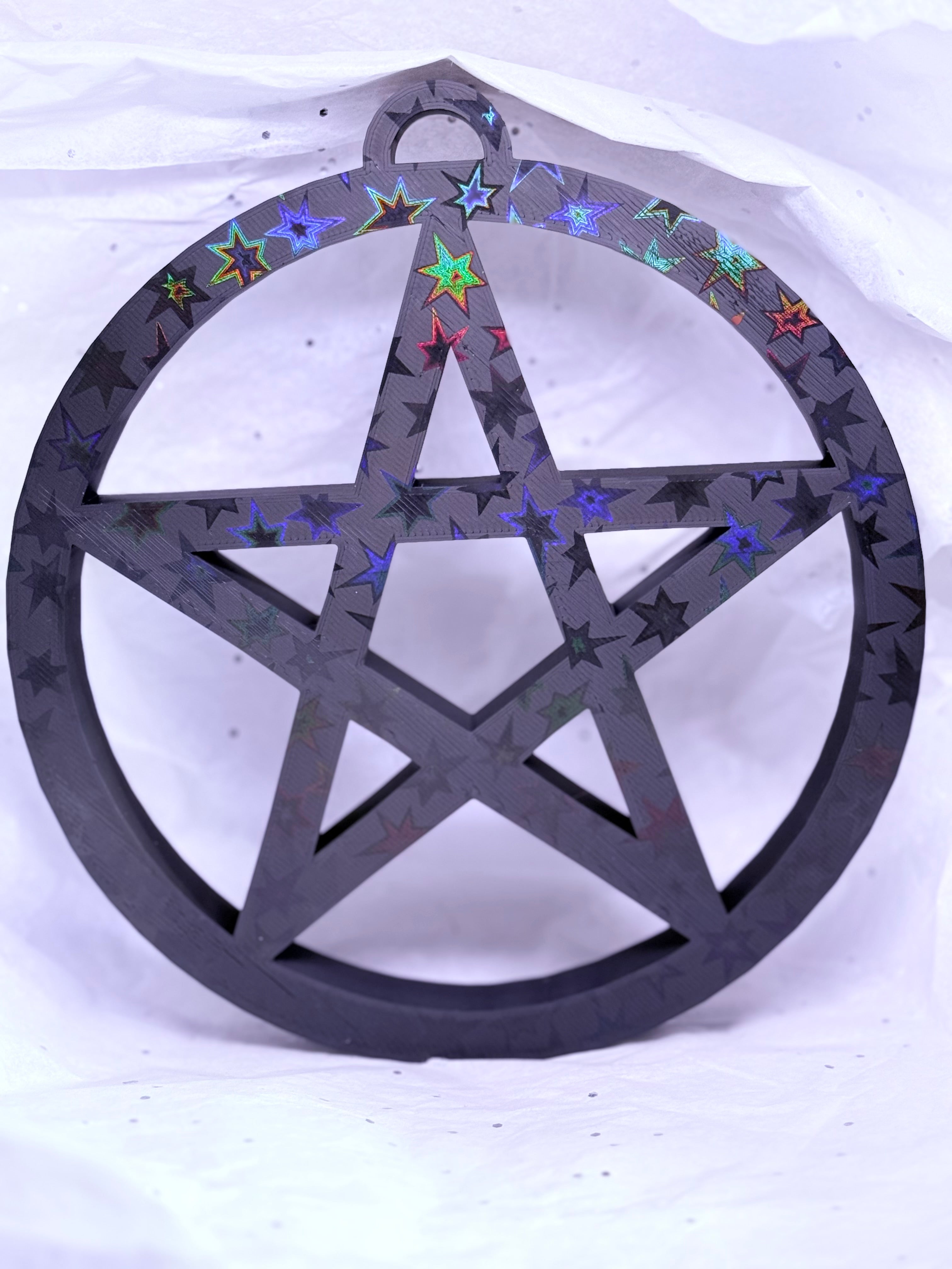 Black Holographic Pentagram | 3D Printed Decor