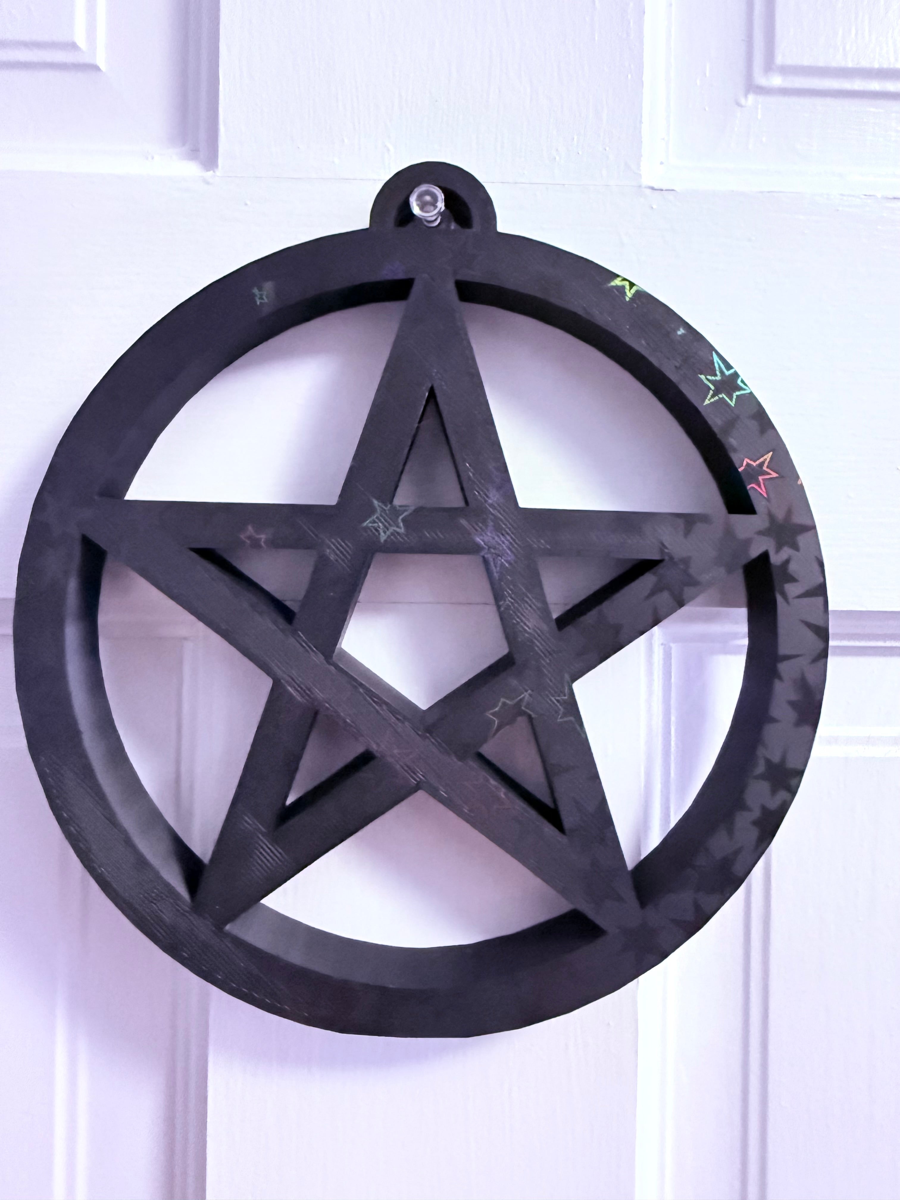 Black Holographic Pentagram | 3D Printed Decor