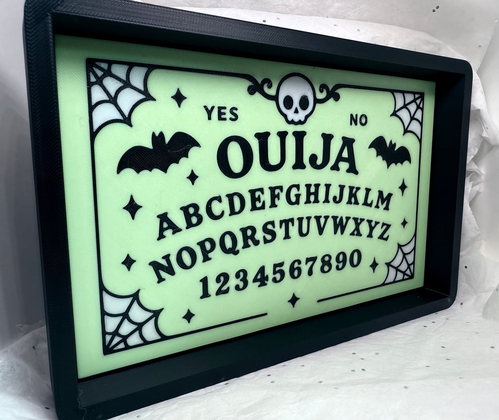Black & Glowing Green Ouija Board Tray | 3D Printed Decor