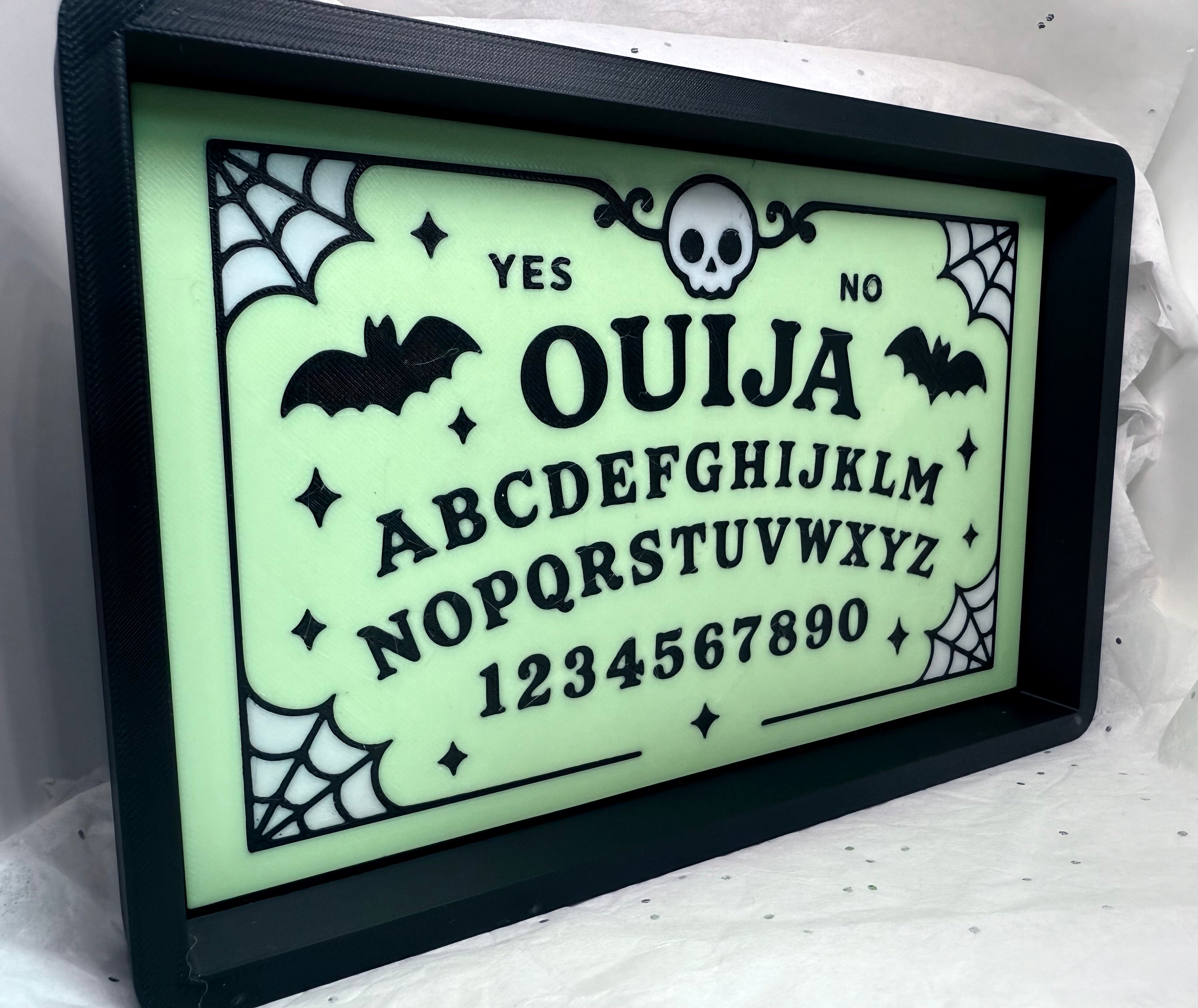 Black & Glowing Green Ouija Board Tray | 3D Printed Decor