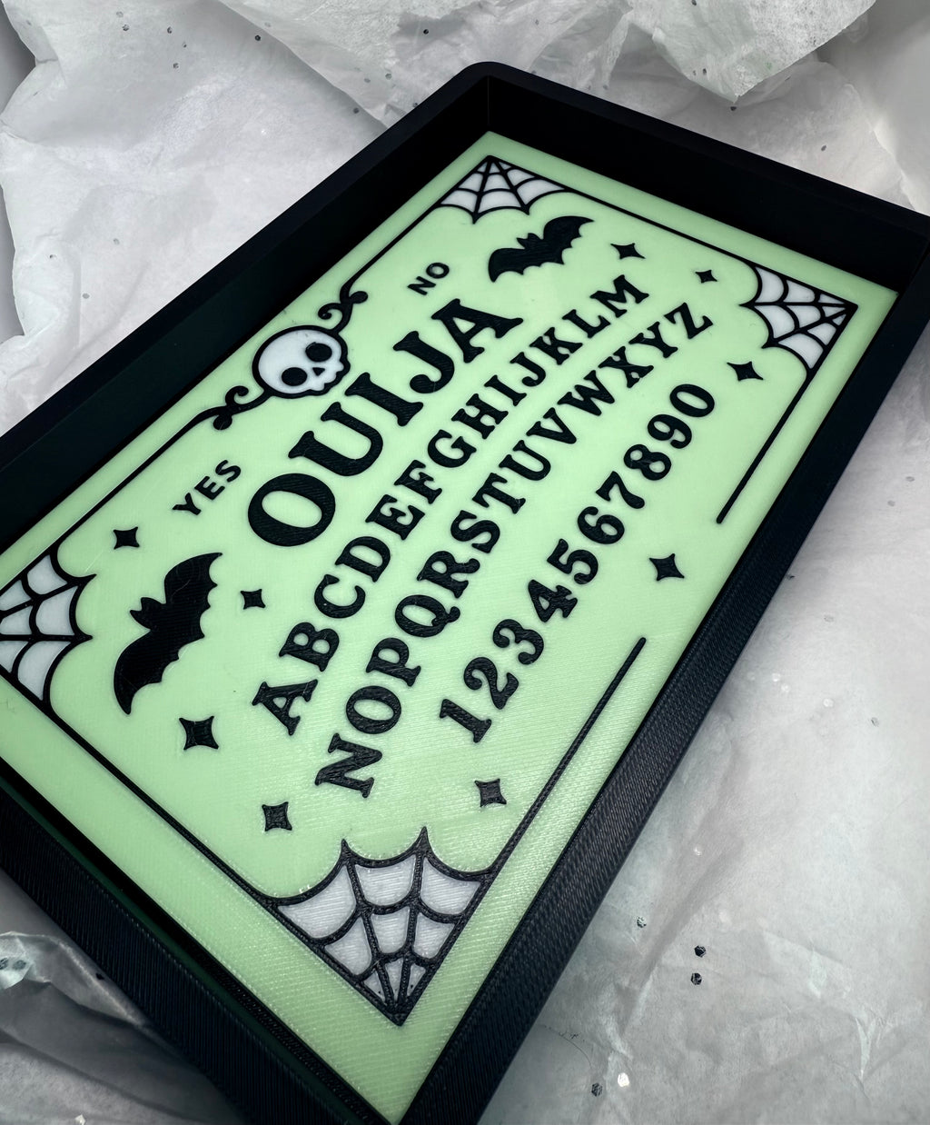 Black & Glowing Green Ouija Board Tray | 3D Printed Decor