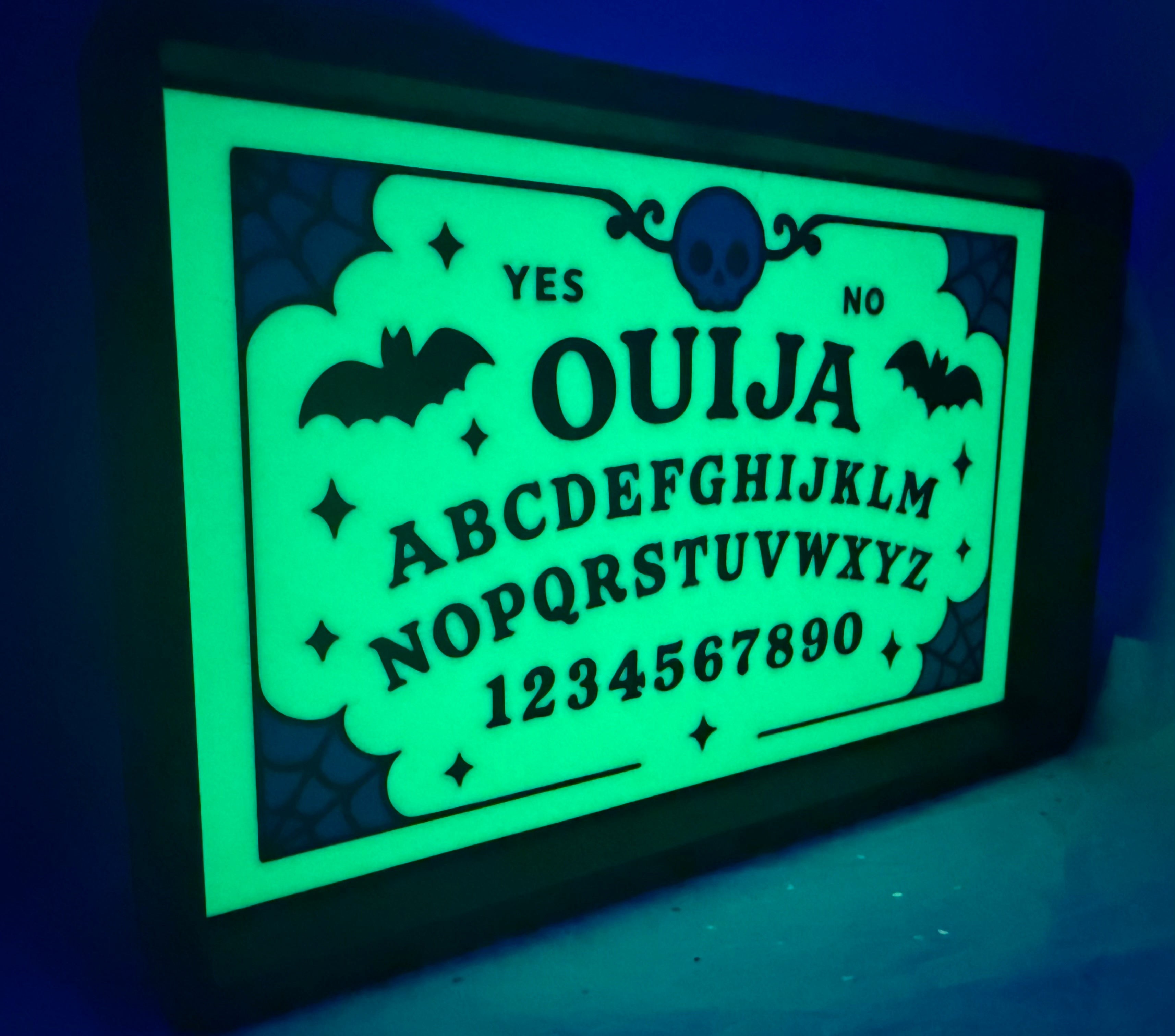 Black & Glowing Green Ouija Board Tray | 3D Printed Decor