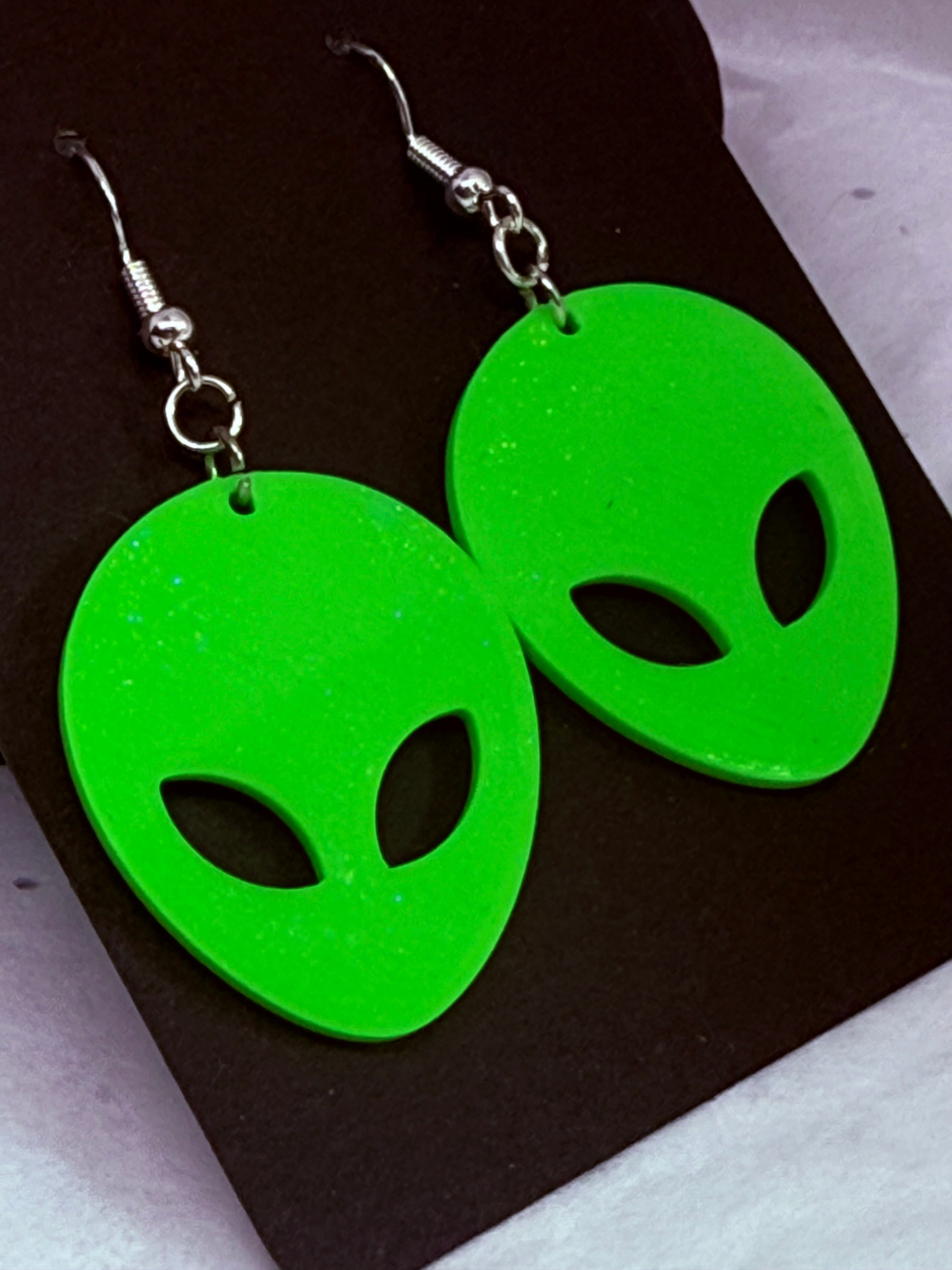 Lime Green Aliens | 3D Printed Earrings