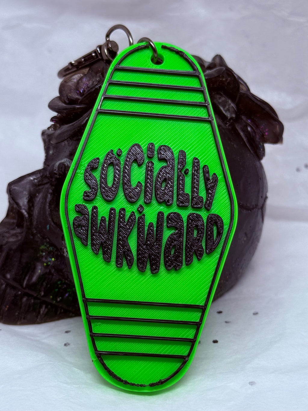 Socially Awkward (Black on Lime Green) | 3D Printed Keychain