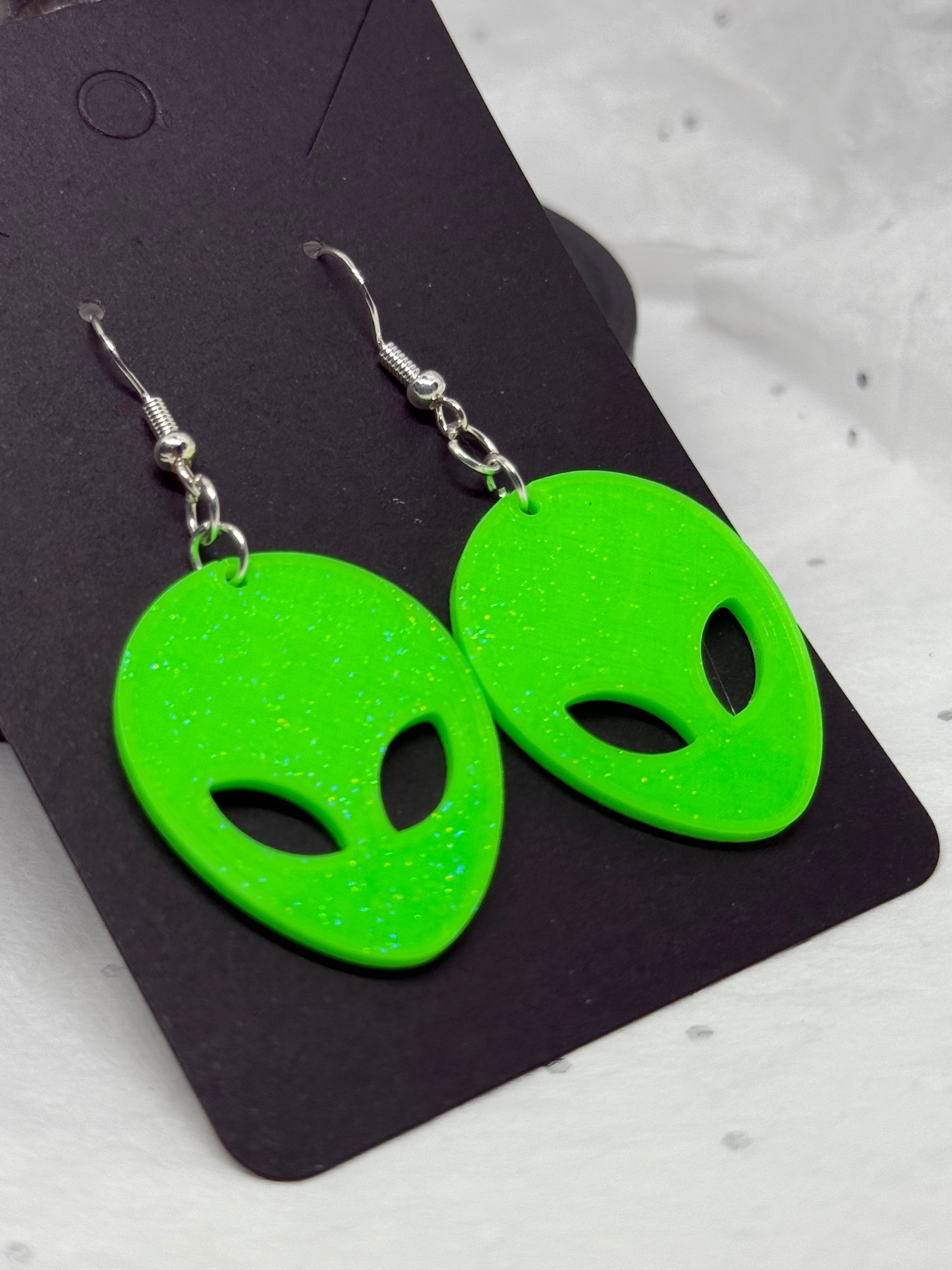 Glowing Green Aliens | 3D Printed Earrings