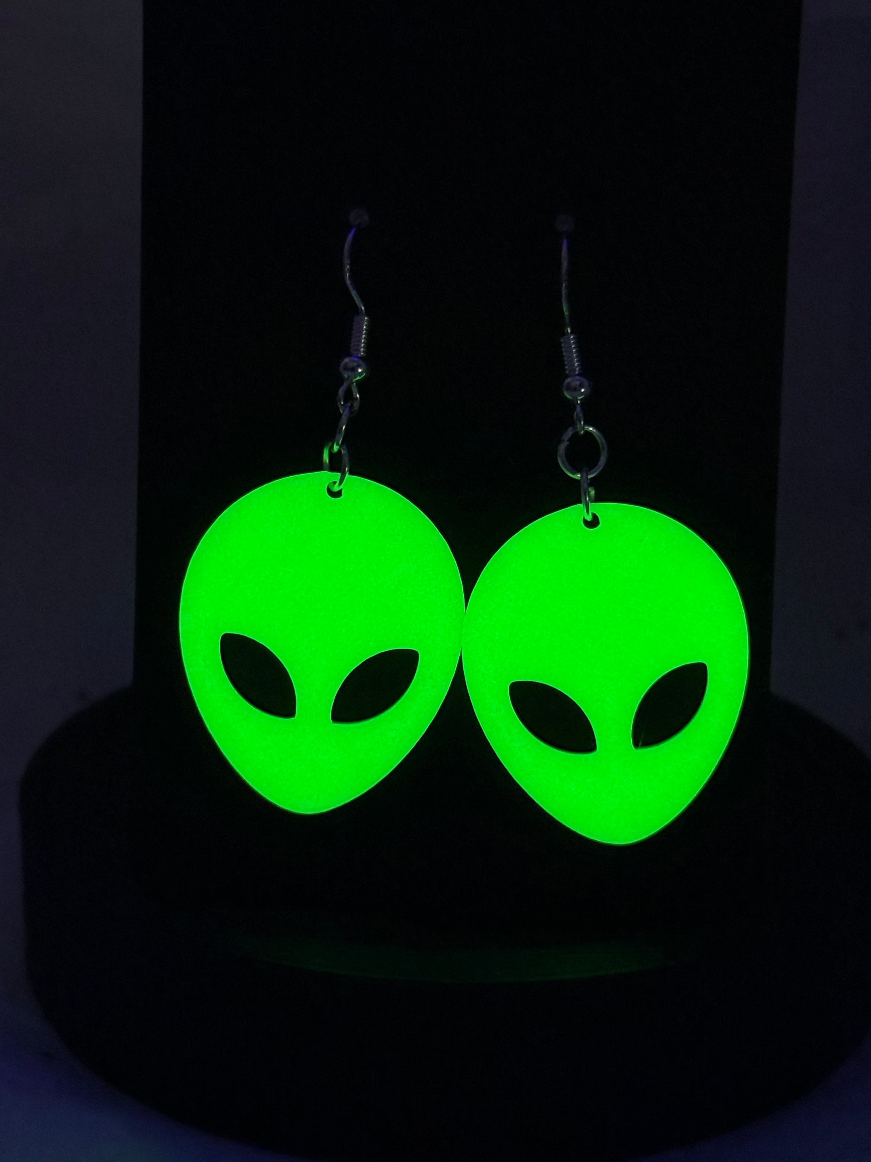 Glowing Green Aliens | 3D Printed Earrings