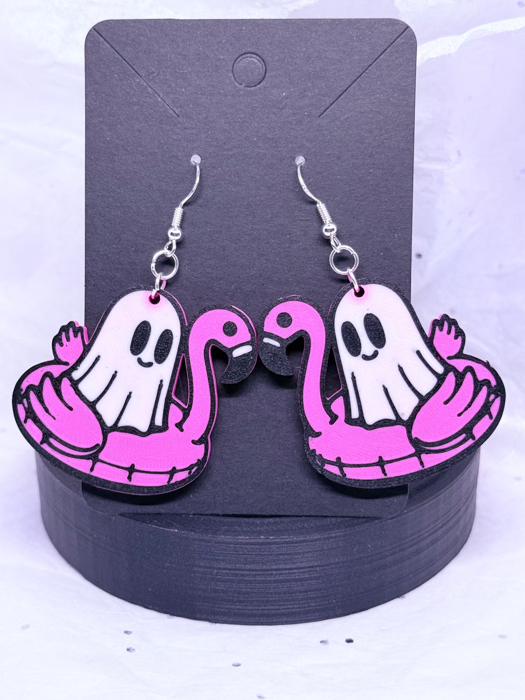 Ghosts on Pink Flamingos | 3D Printed Earrings