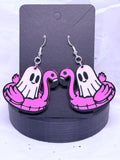 Ghosts on Pink Flamingos | 3D Printed Earrings