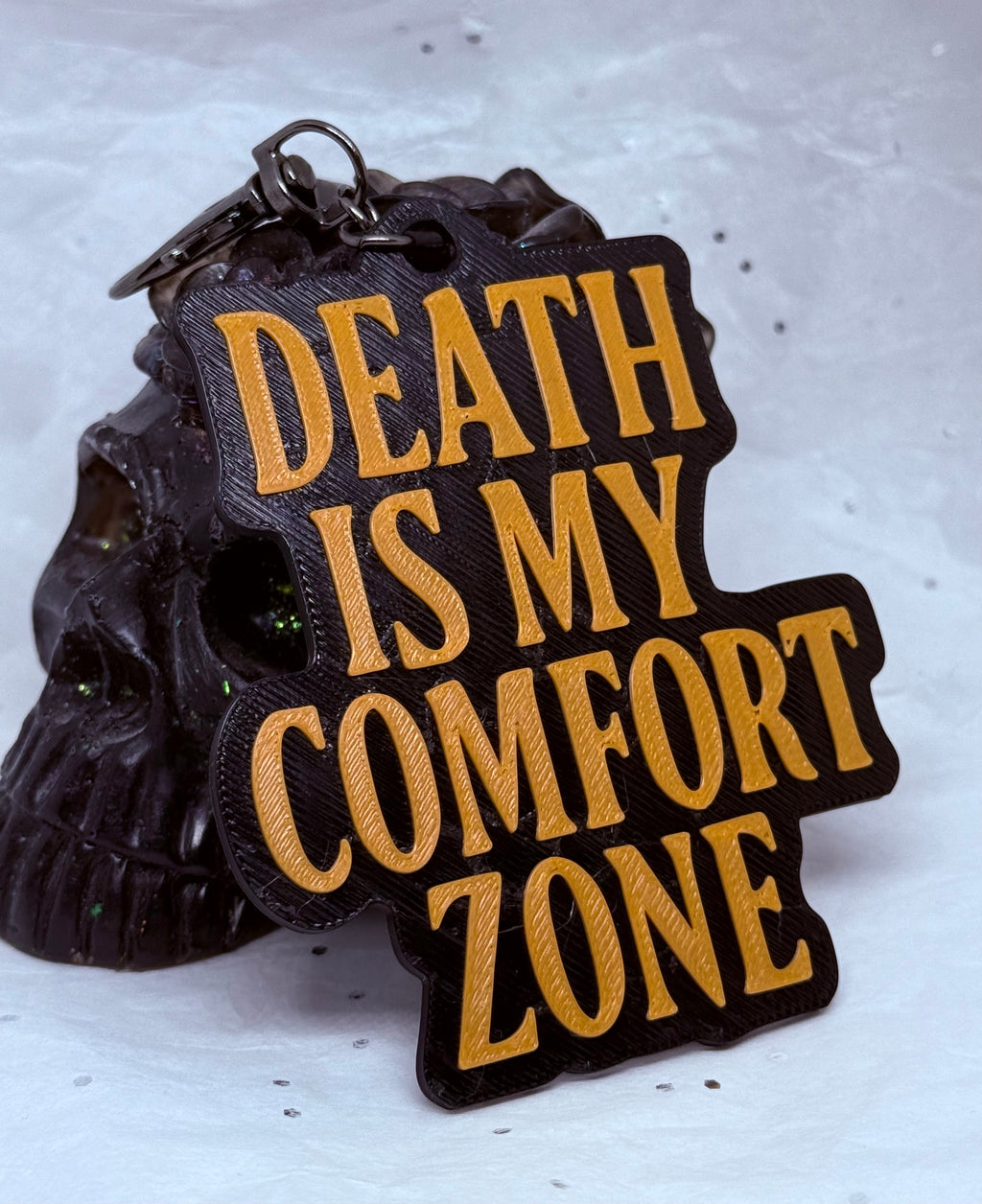 Death Is My Comfort Zone (Orange on Black) | 3D Printed Keychain