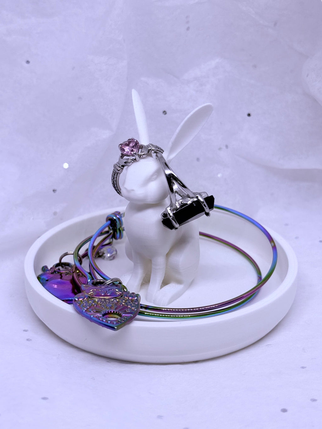 Skinny Bunny Jewelry Holder (White) | 3D Printed Decor