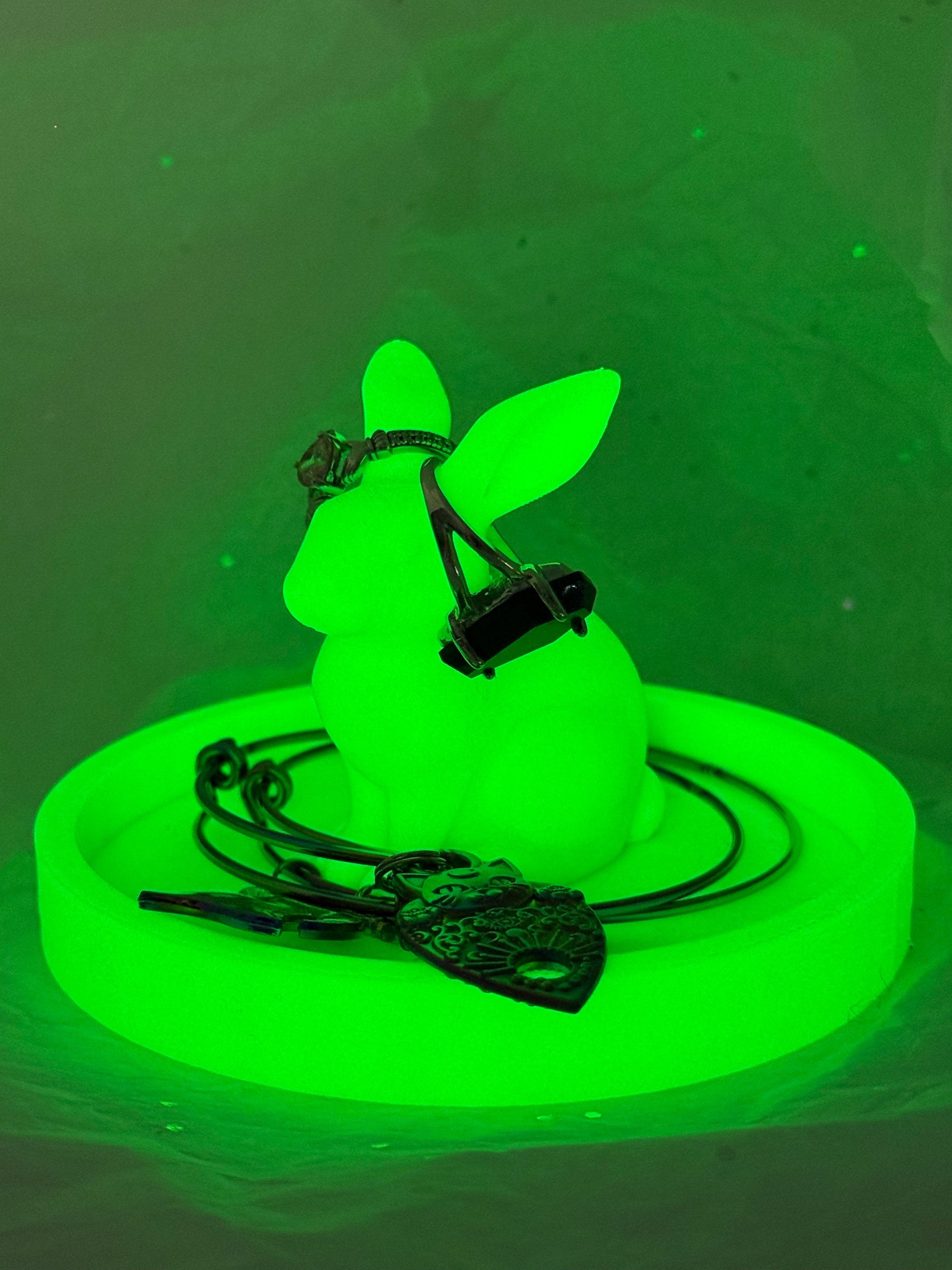 Fat Bunny Jewelry Holder (Glowing Green) | 3D Printed Decor