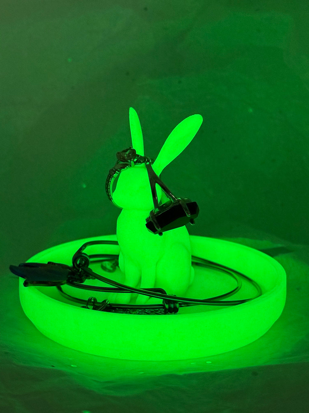 Skinny Bunny Jewelry Holder (Glowing Green) | 3D Printed Decor