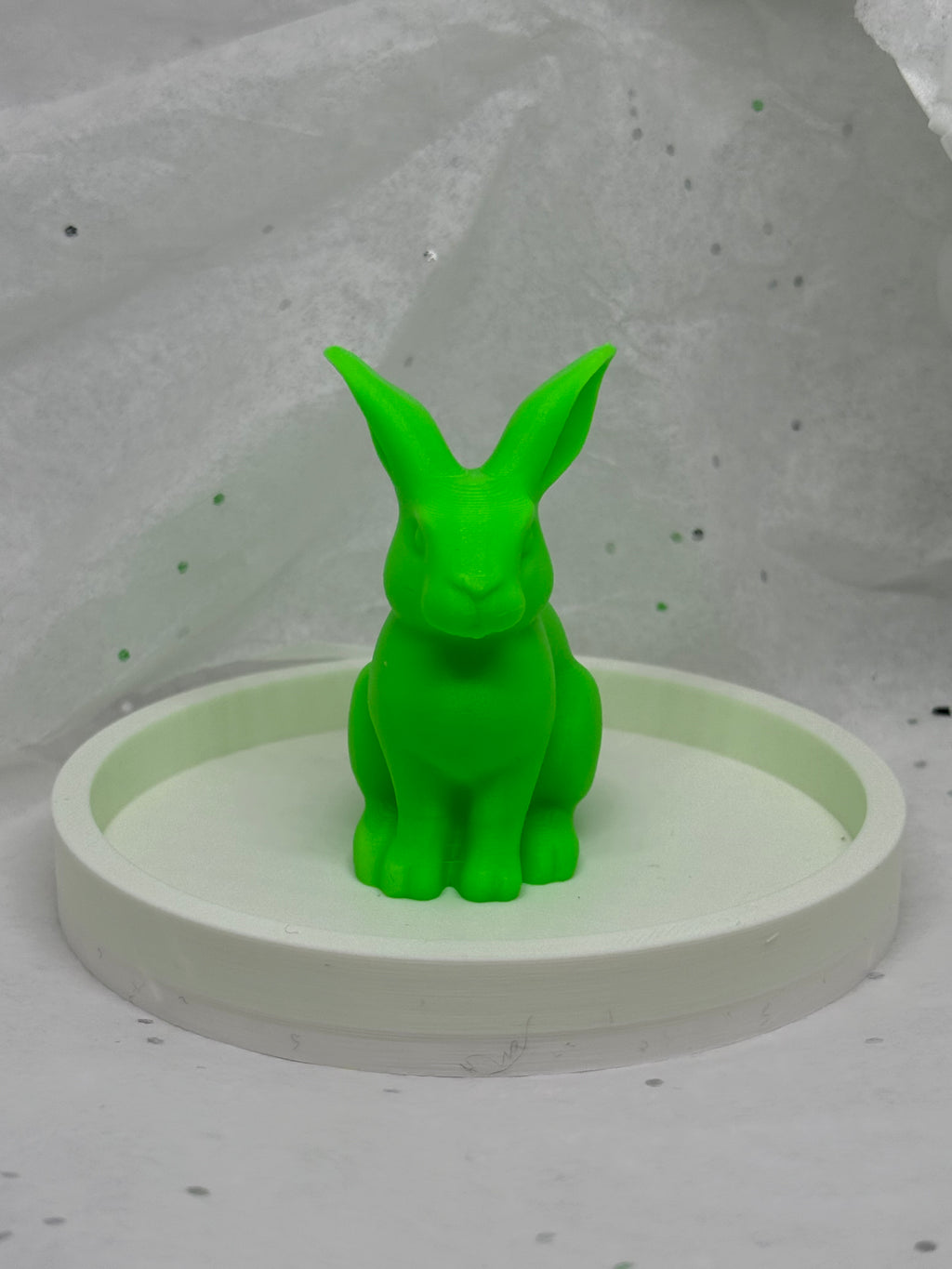 Fat Bunny Jewelry Holder (Glowing Green/White) | 3D Printed Decor