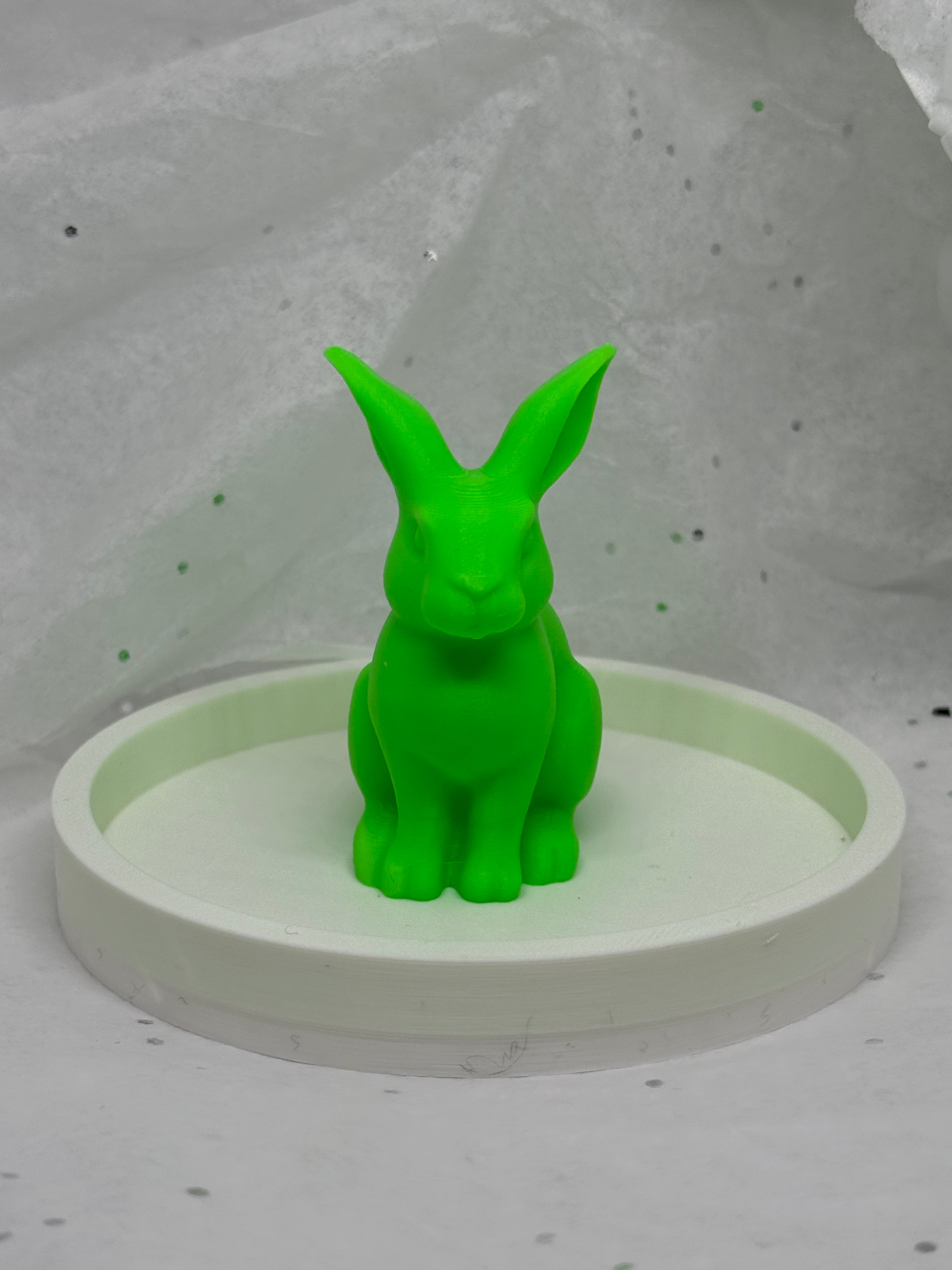 Fat Bunny Jewelry Holder (Glowing Green/White) | 3D Printed Decor