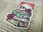 Books with Flowery Skull Bookmark (Dark Pink)