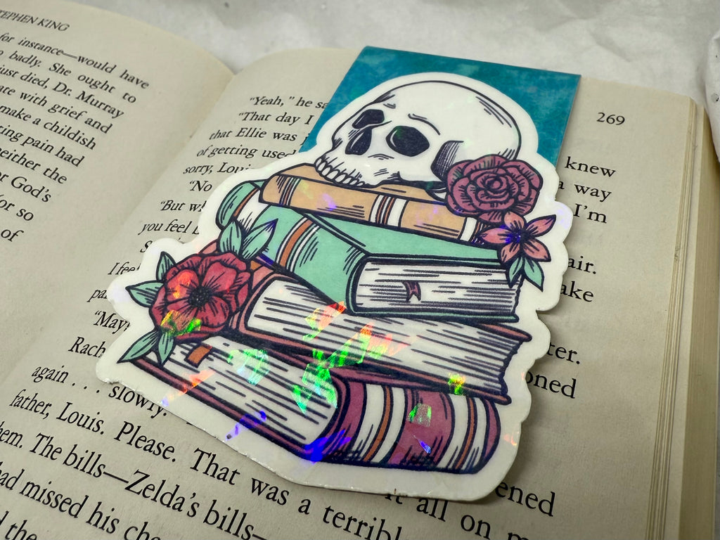Books with Flowery Skull Bookmark (Teal)