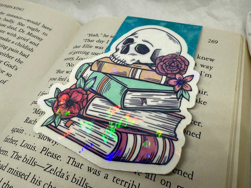 Books with Flowery Skull Bookmark (Teal)