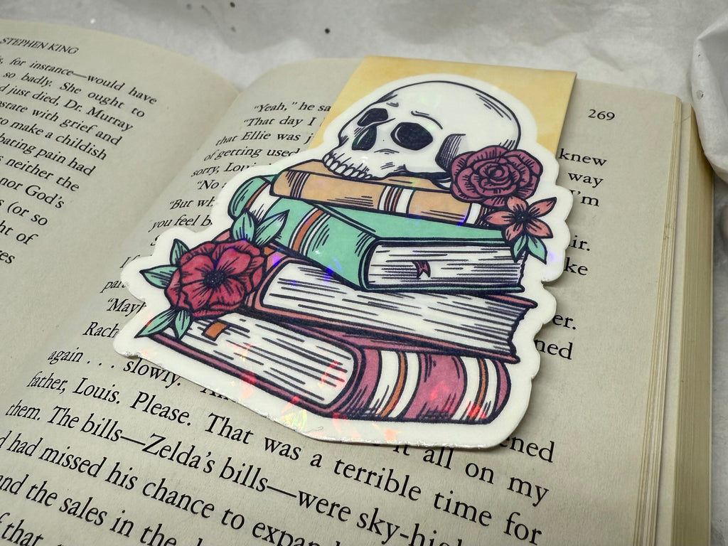 Books with Flowery Skull Bookmark (Yellow)