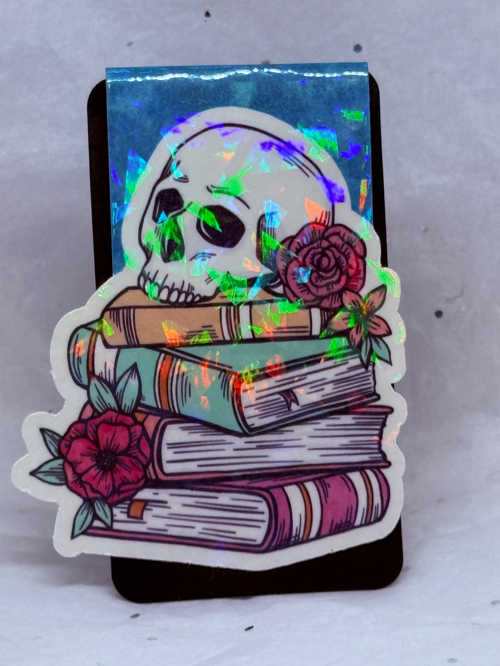 Books with Flowery Skull Bookmark (Teal)