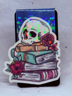 Books with Flowery Skull Bookmark (Dark Blue)