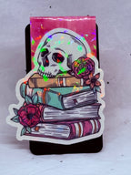 Books with Flowery Skull Bookmark (Dark Pink)