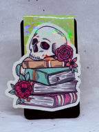 Books with Flowery Skull Bookmark (Light Green)