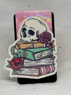 Books with Flowery Skull Bookmark (Light Pink)